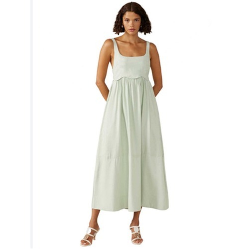 Mon Renn Formation Dress Womens‎ Medium Green Square Neck Cutout Midi Sundress